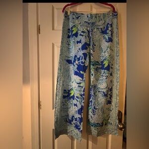 Lilly Pulitzer Blue and Green Wide Leg Pants